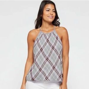 Bella Dahl Kia Argyle Diamond Halter Top With Pinstripe Trim/Interior. Sz M. NWT